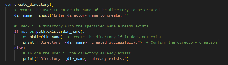 Creation of Directory
