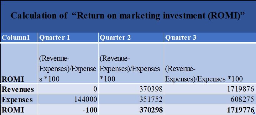 Calculation of the ROMI for Bike Palace