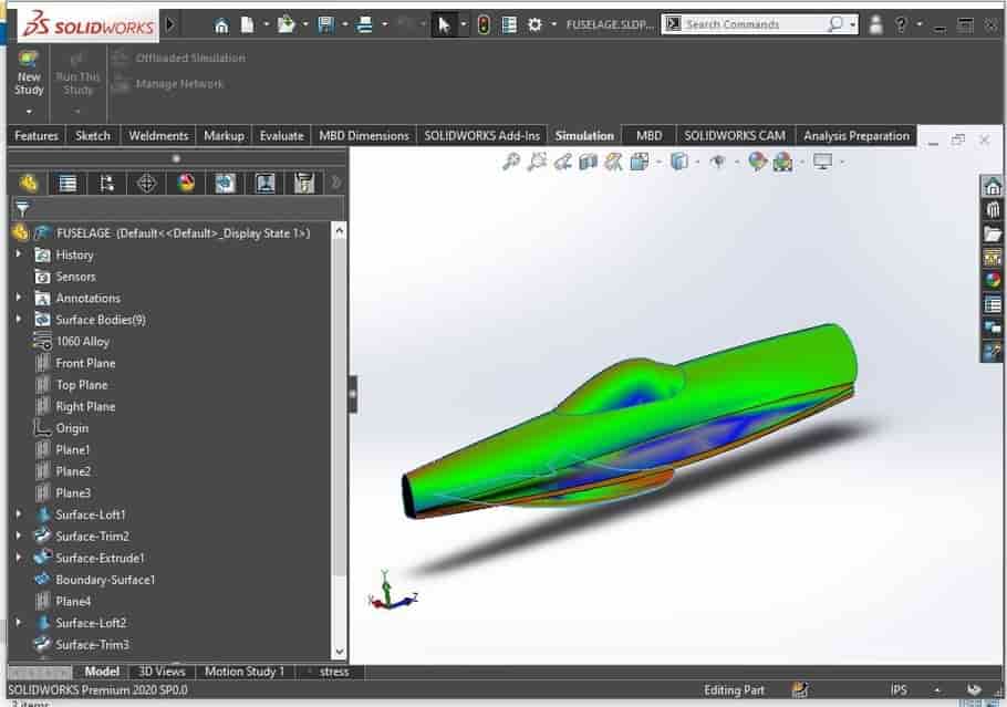 Design of Aircraft fuselage structure on SolidWorks