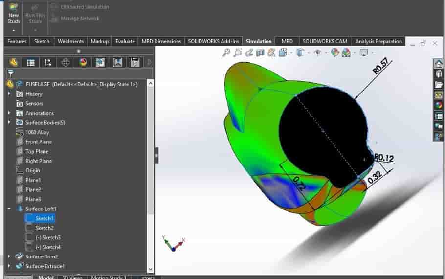 Dimension of Aircraft fuselage structure on SolidWorks