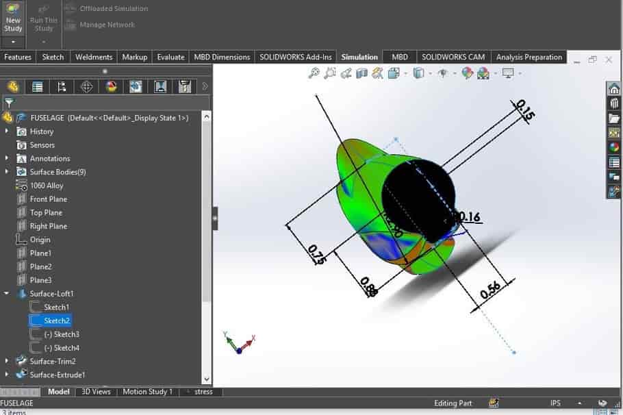 Dimension of Aircraft fuselage structure on SolidWorks