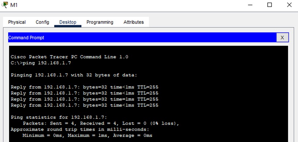 Ping test between the marketing department PCs and router