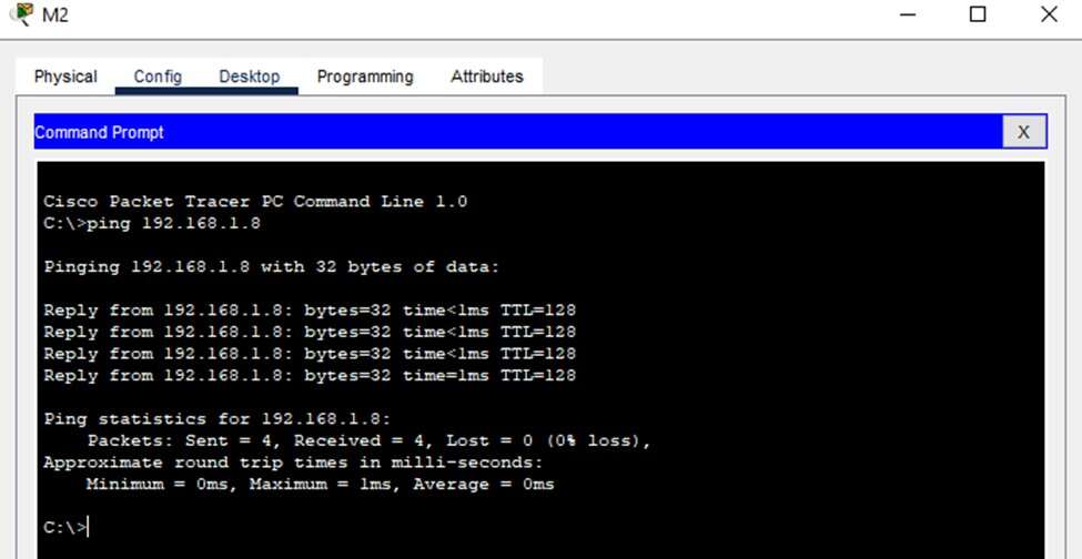 Ping test between two PCs in marketing department
