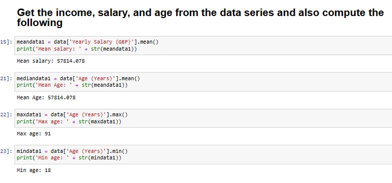 Code for calculation of income, salary, and age