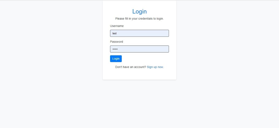 Login page of the application