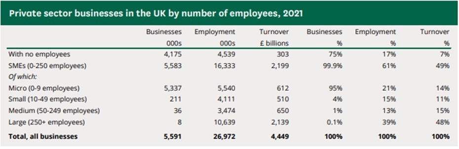 Private sector businesses in the UK in 2021